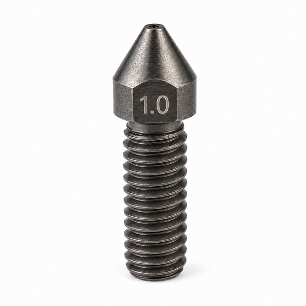 Volcano hardened steel 1.0mm 3D printer nozzle, M6 thread, 1.75mm filament, high flow abrasive