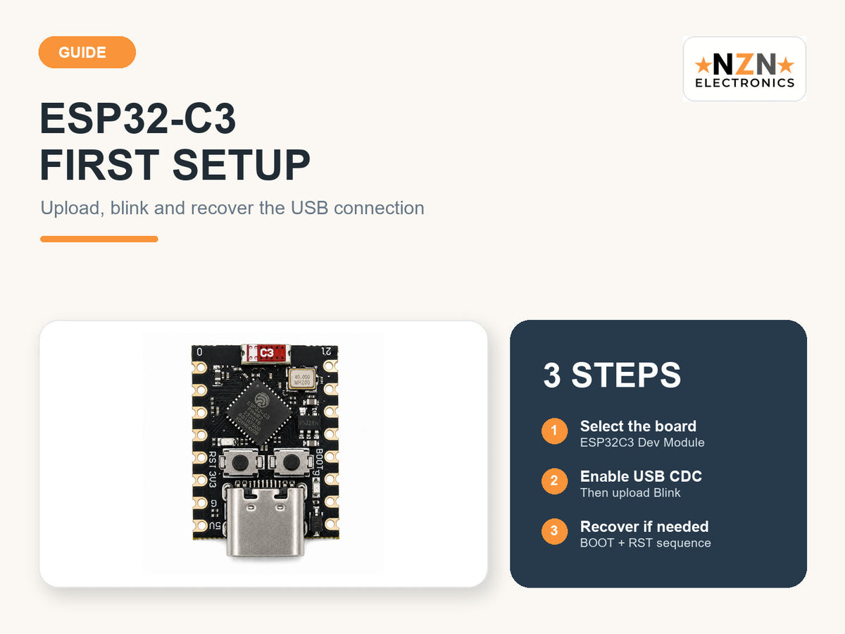 ESP32-C3 SuperMini Setup: First Upload, Blink and Recovery