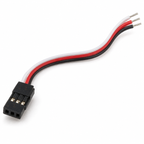 100 mm Futaba-style servo pigtail lead with a black male plug and flat white, red and black wires ending in bare tips