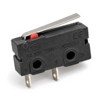 KW11-3Z micro limit switch with straight steel lever, front three-quarter view showing the two solder tabs at positions 1 and 3