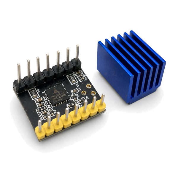 TMC2209 stepper motor driver module with blue heatsink, component side