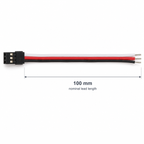 Servo pigtail laid straight with a 100 mm nominal lead length marked from the back of the plug to the wire tips