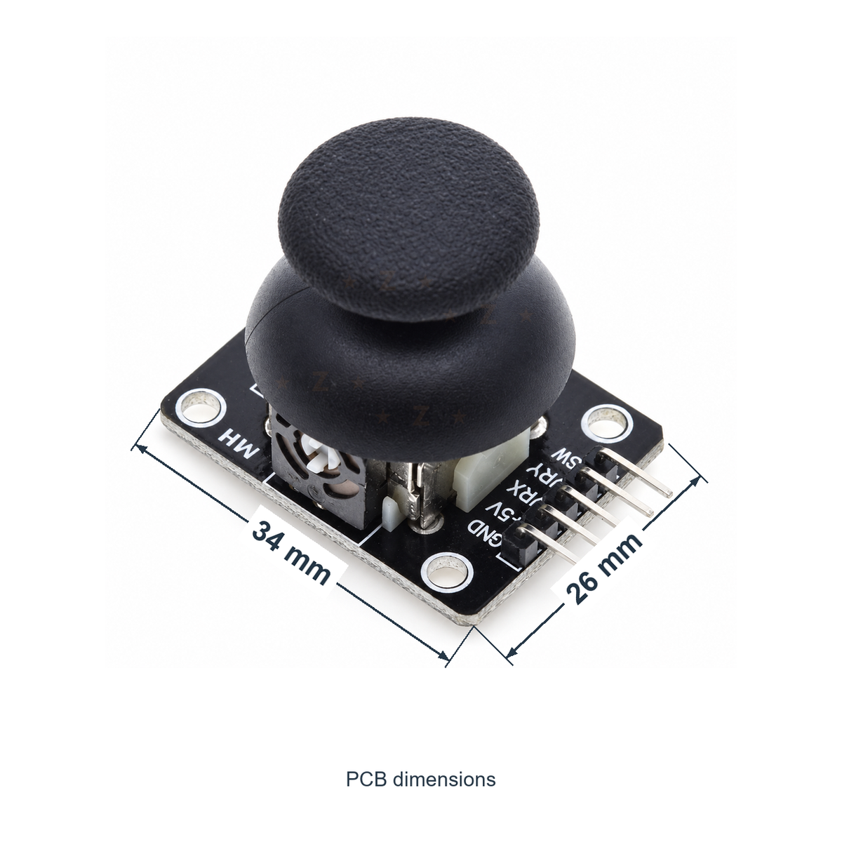 KY-023 XY Joystick Module with Push Button, PCB length and width marked in millimetres