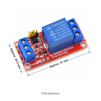 1-Channel 3.3V Relay Module with High/Low Trigger, PCB length and width marked in millimetres
