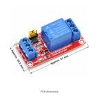 1-Channel 5V Relay Module with High/Low Trigger, PCB length and width marked in millimetres