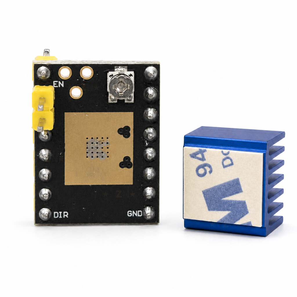 ATD5833 driver reverse side showing gold thermal pad area and supplied blue heatsink