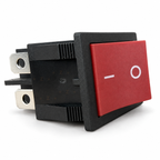 Red KCD4 40A ON/OFF rocker switch with I/O symbols, black bezel and snap-in clips