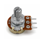 WH148 15mm potentiometer detail showing the B10K marking, split knurled shaft and three solder terminals