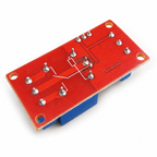 Underside of 1-Channel 5V Relay Module with High/Low Trigger, showing PCB solder joints and mounting holes