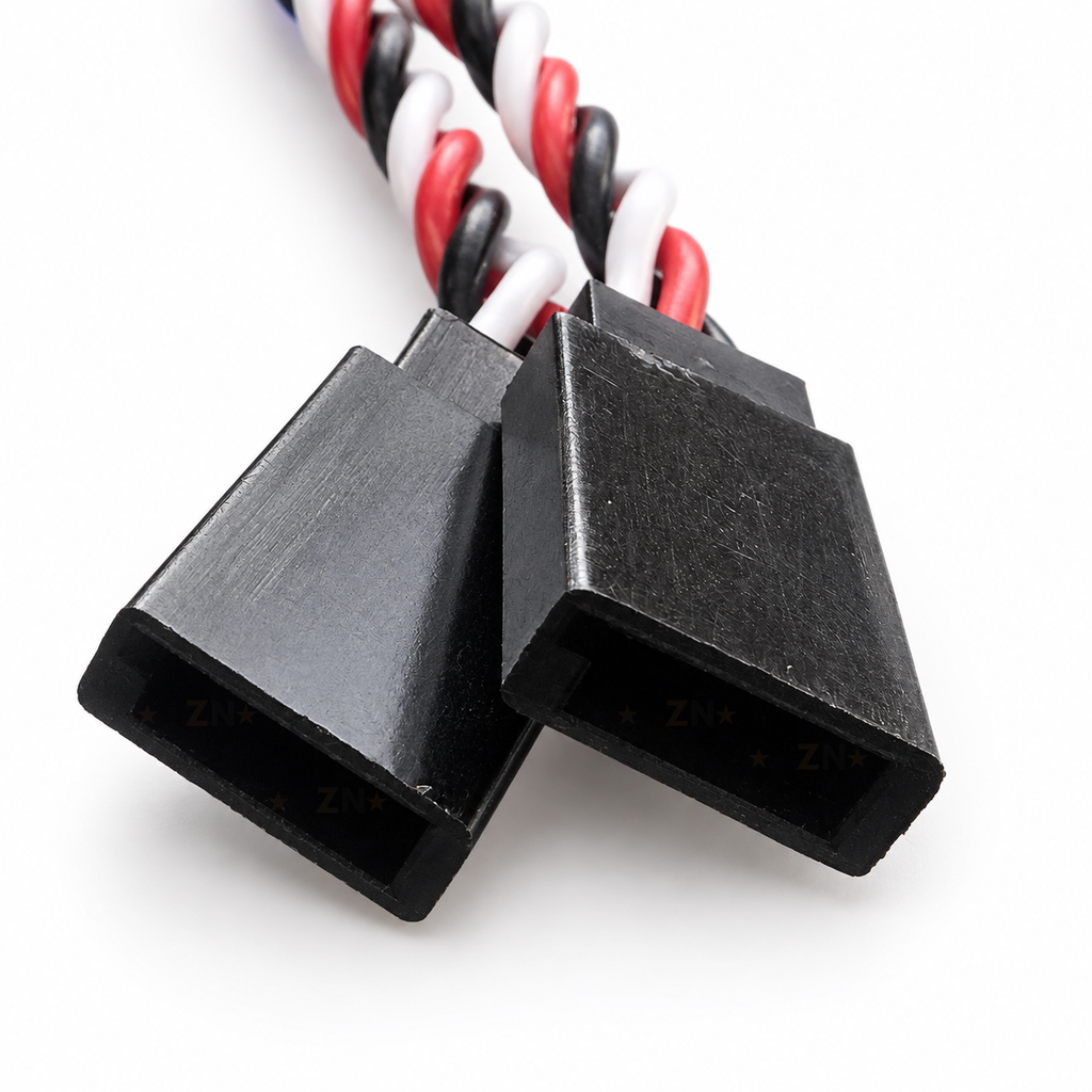 Close-up of the two three-position socket ends on the servo Y cable
