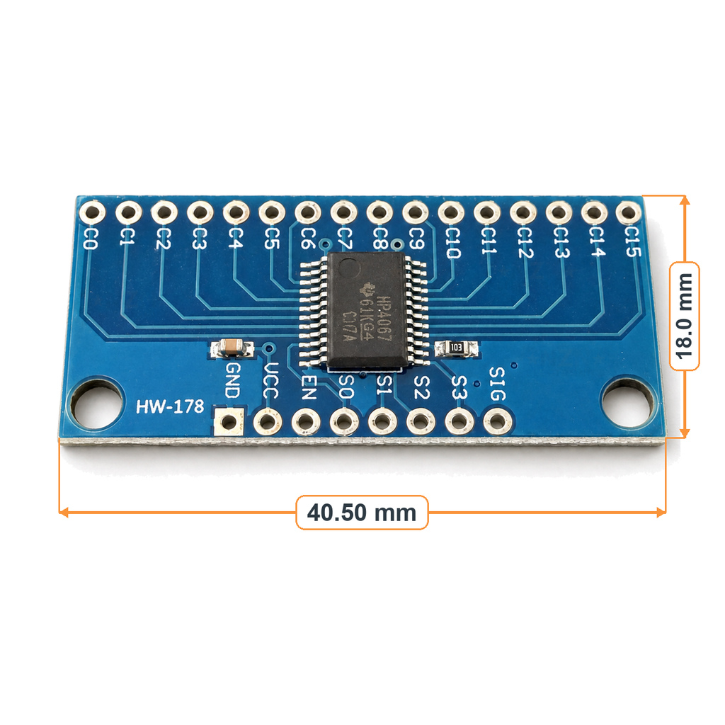 HW-178 multiplexer module dimensions 40.5 by 18 millimetres
