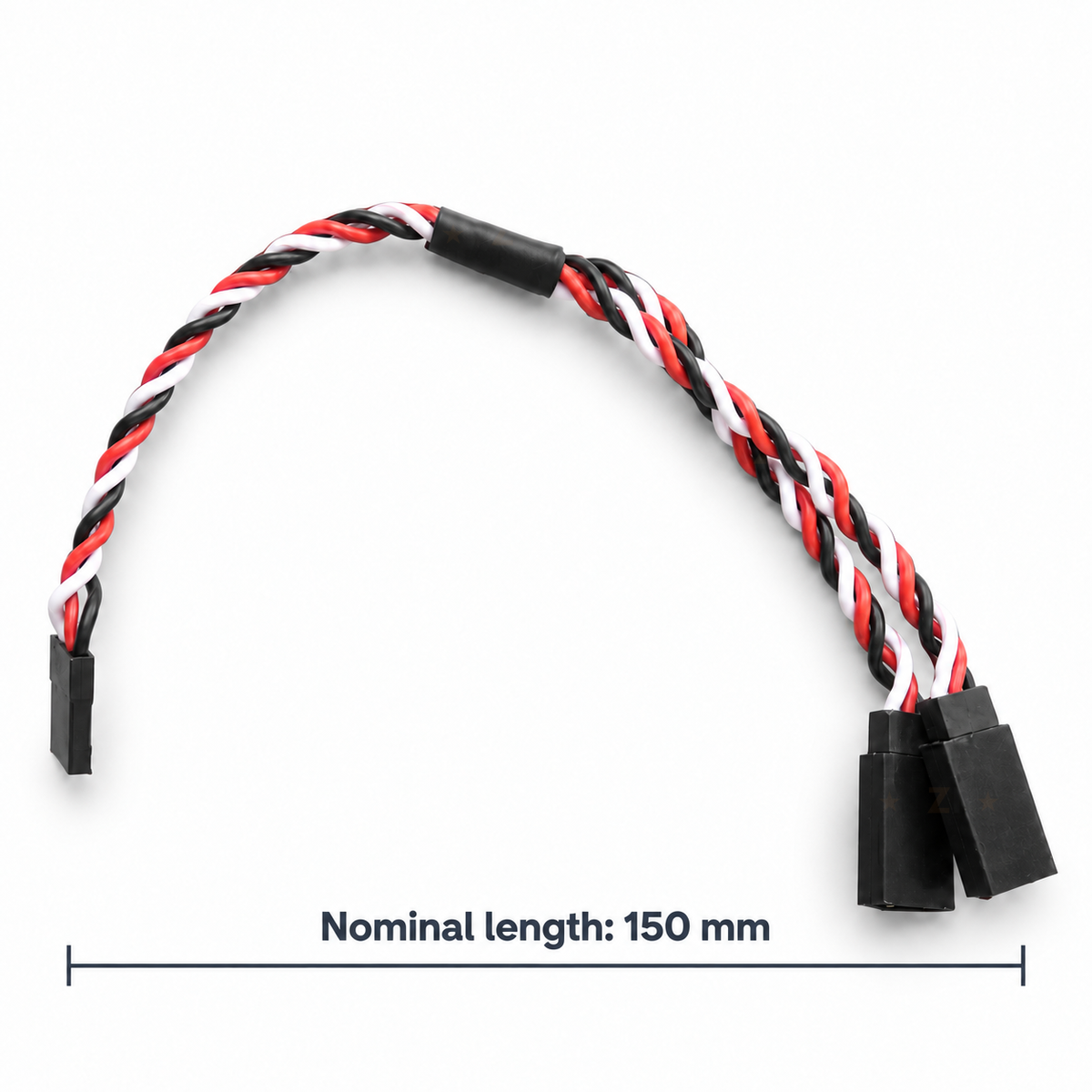 150 mm nominal length shown on the Futaba-style servo Y cable