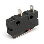 Switch turned over with the two flat solder tabs pointing up, each with a wire hole, and the empty third position