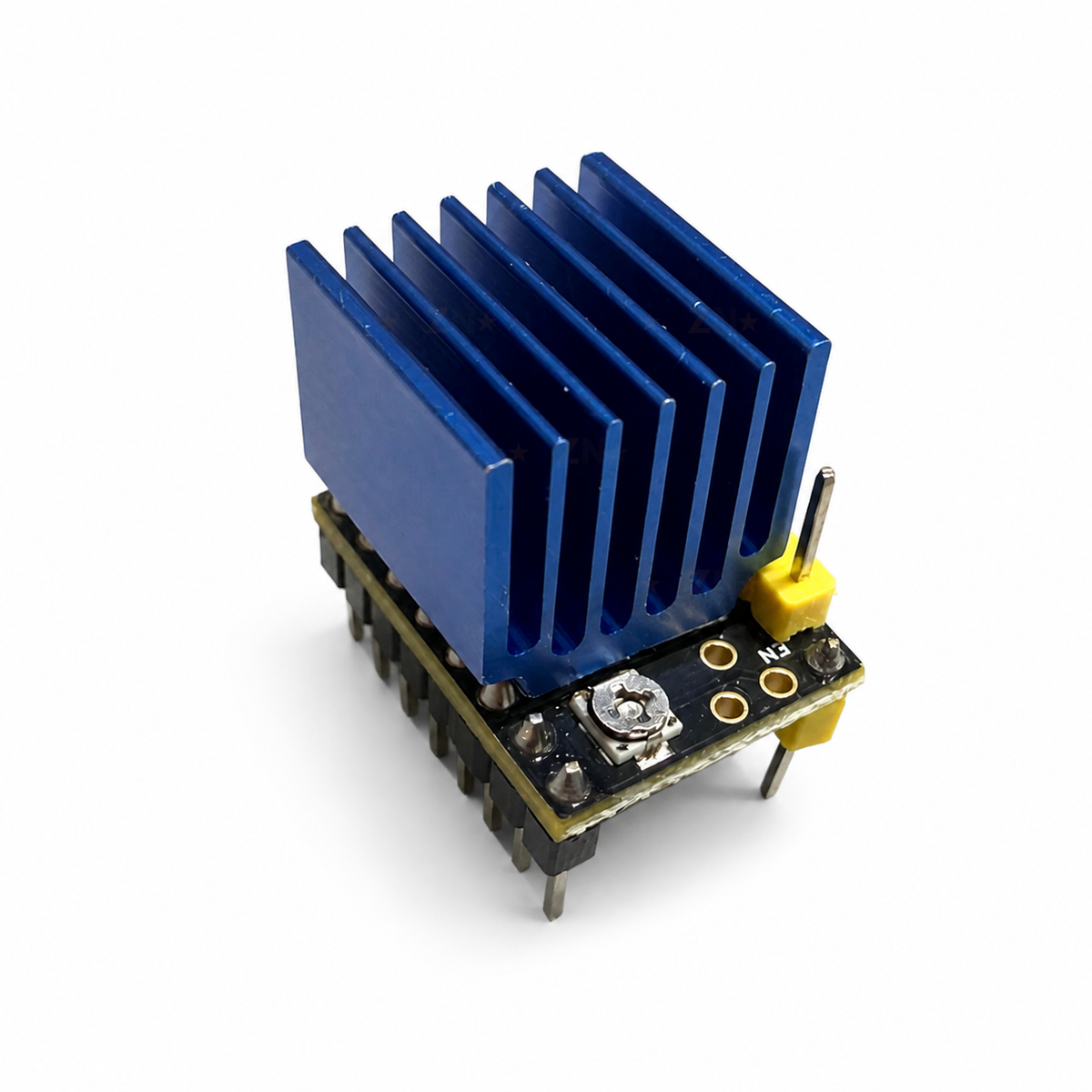TMC2208 stepper driver with the supplied blue aluminium heatsink installed