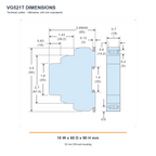 VG521T dimensions drawing showing 18 mm width, 65 mm depth and 90 mm height