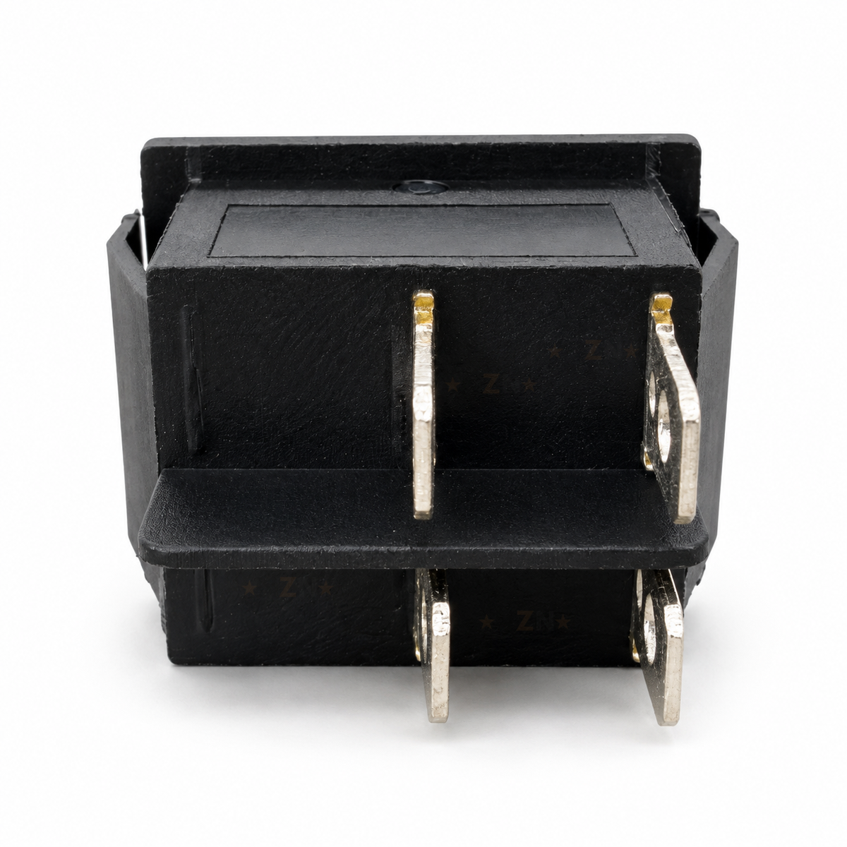 Shared rear construction of the KCD4 rocker switch, showing four blade terminals and centre divider