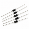 Five 1N4007 rectifier diodes with black DO-41 bodies, silver cathode bands and straight leads