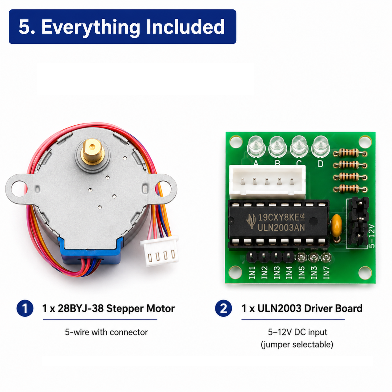 28BYJ-48 Stepper Motor + ULN2003 Driver Board Kit — 5V