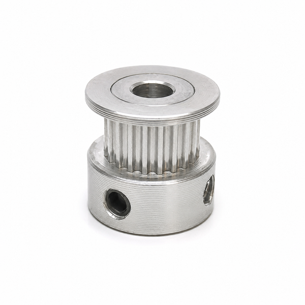 Aluminium GT2 20 tooth timing pulley with 5mm bore and twin flanges for 6mm belt