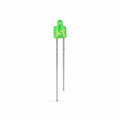 Single 2 mm green tower LED with two through-hole leads on a white background