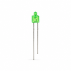 Single 2 mm green tower LED with two through-hole leads on a white background