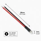 Pre-Wired Water Clear LED - 3mm Flat Top (3-24V DC)