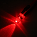 Red lit colour illustration of a 3mm round pre-wired water-clear LED