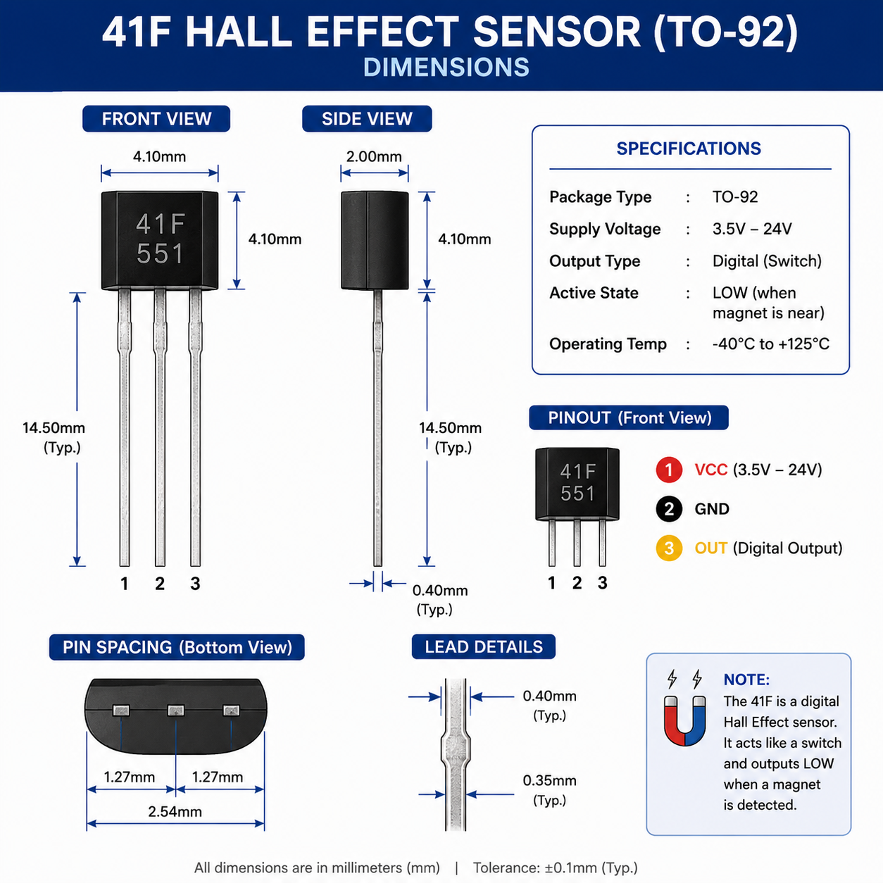 41F Hall Effect Sensors TO-92 Arduino Magnetic Switch