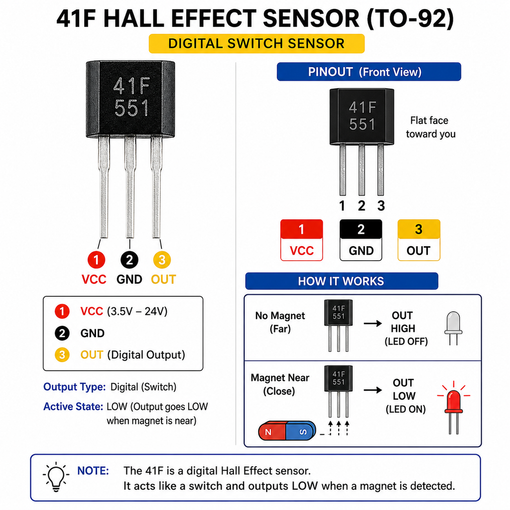 41F Hall Effect Sensors TO-92 Arduino Magnetic Switch
