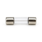 Side view of a single 5x20mm fast-blow glass fuse showing the thin fuse wire running cap to cap