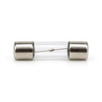 Side view of a single 5x20mm slow-blow glass fuse showing the slanted fuse wire and its solder bead