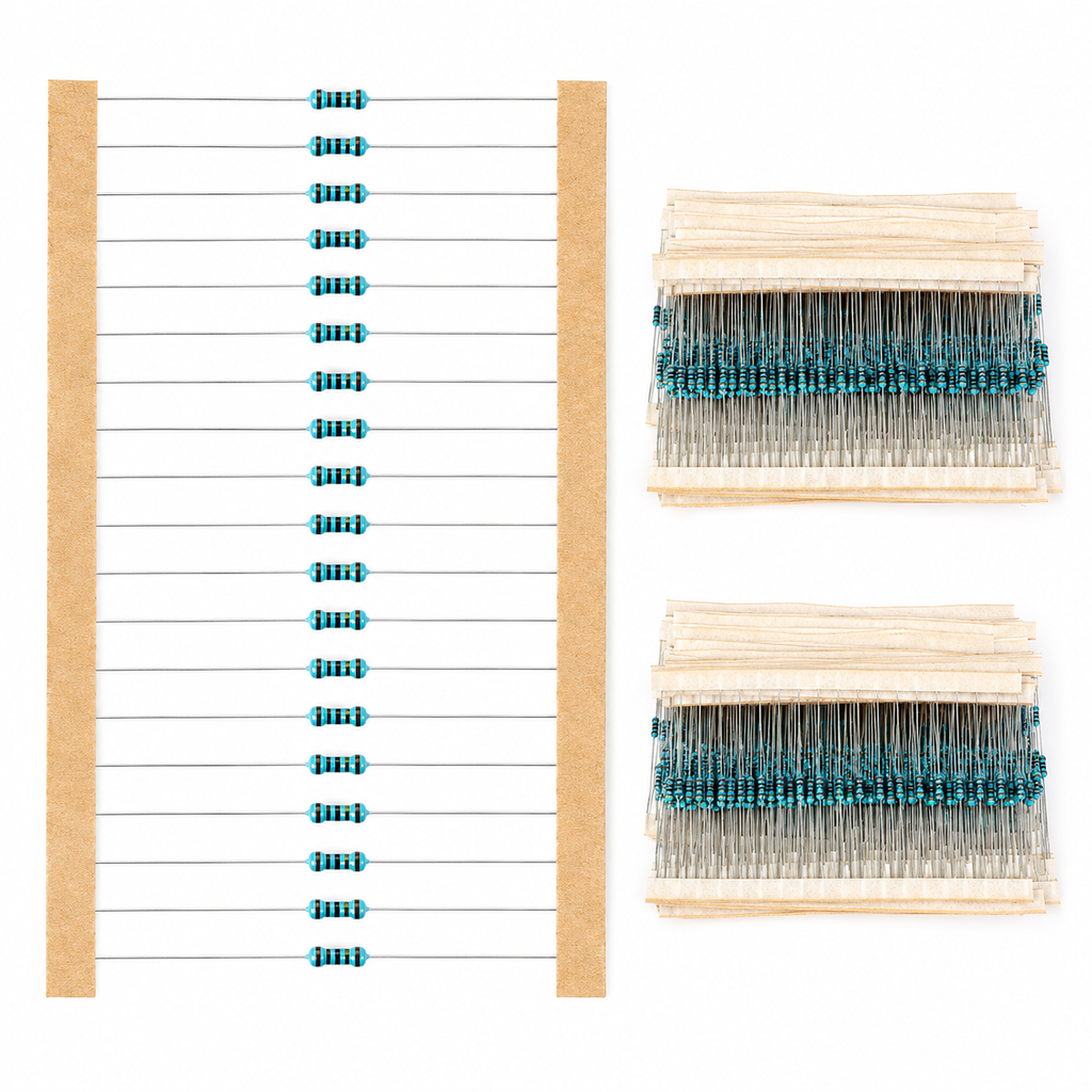 Metal film resistors sorted by value from 10 ohm to 1M