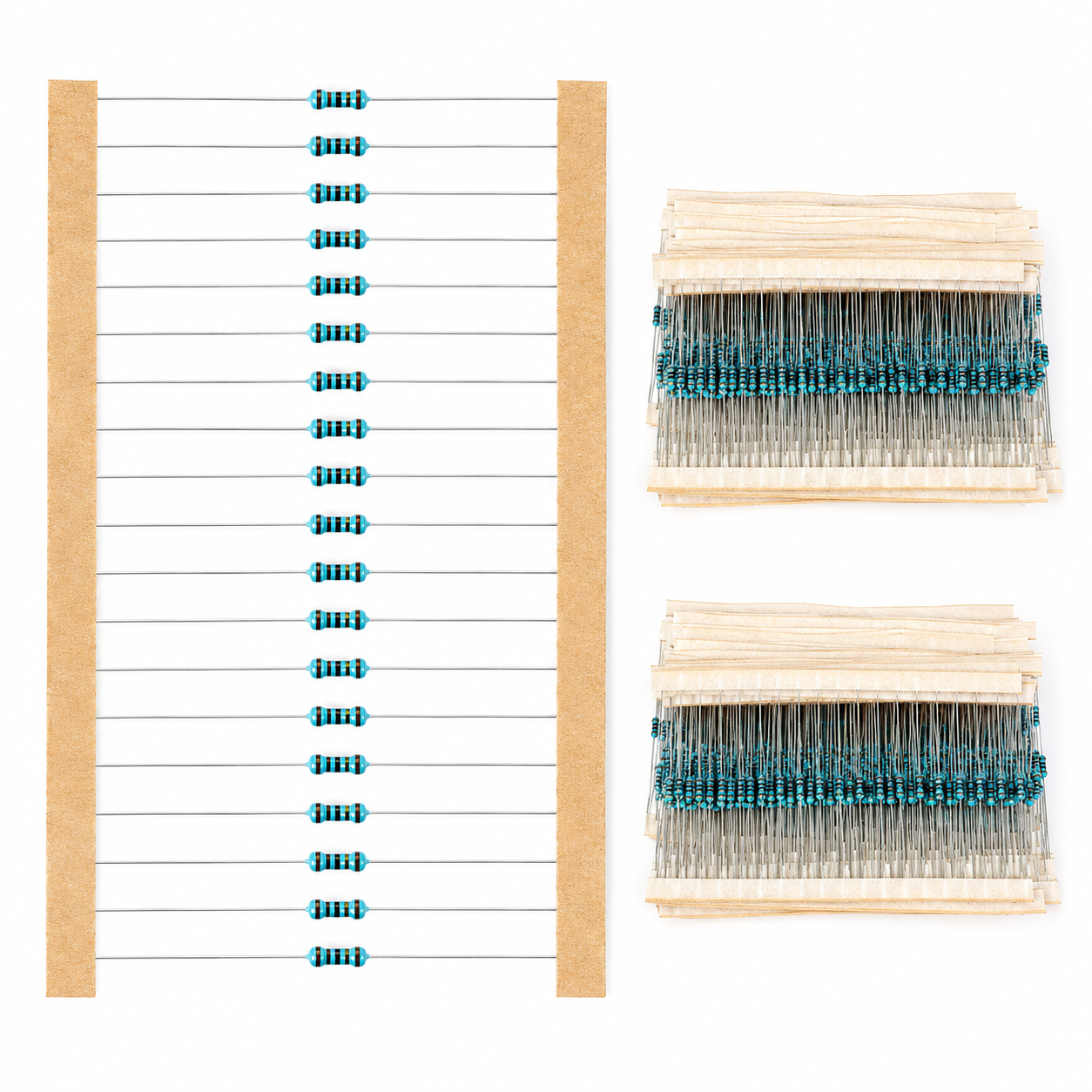 Metal film resistors sorted by value from 10 ohm to 1M