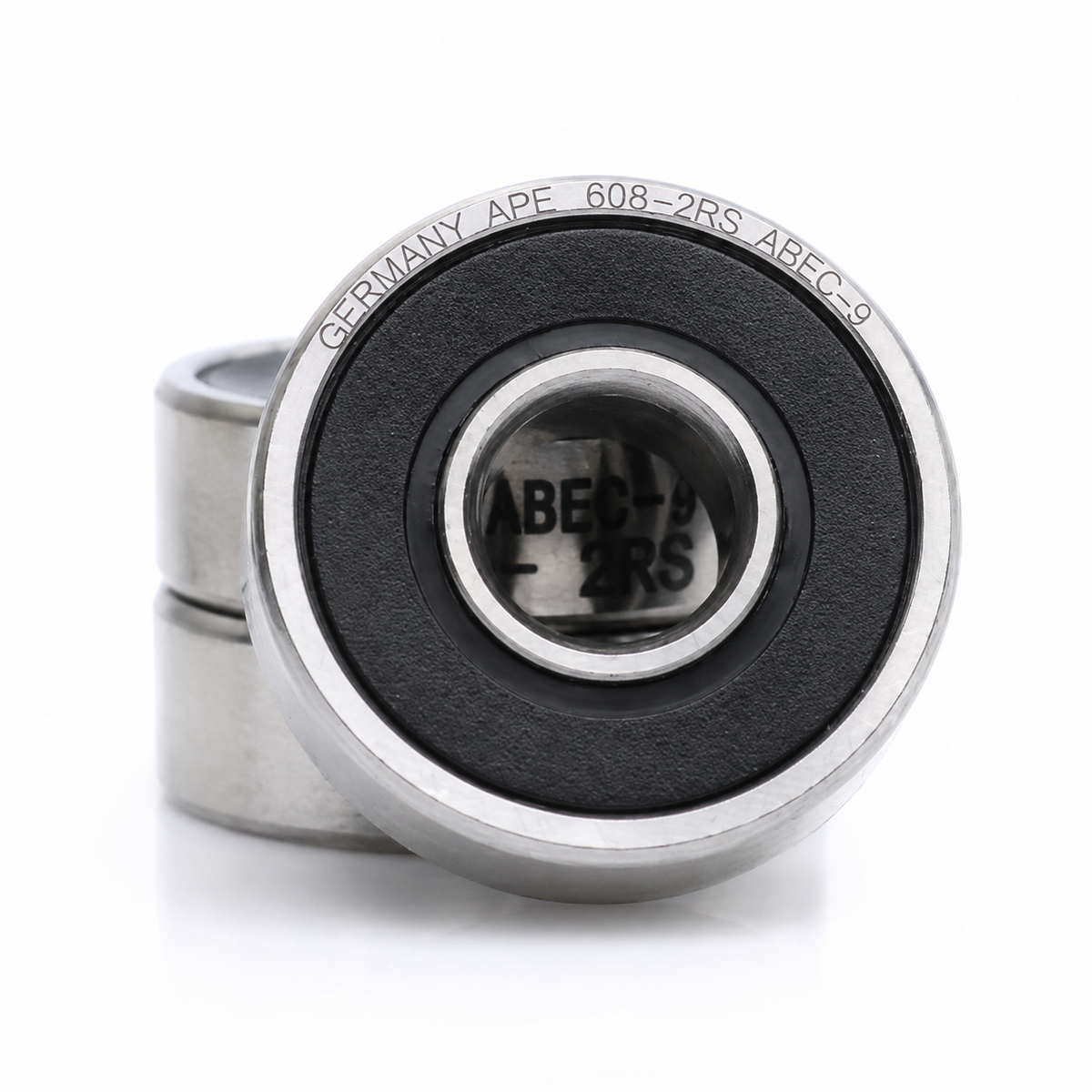 Ape 608-2RS bearing showing GERMANY APE ABEC-9 branding on rubber seal