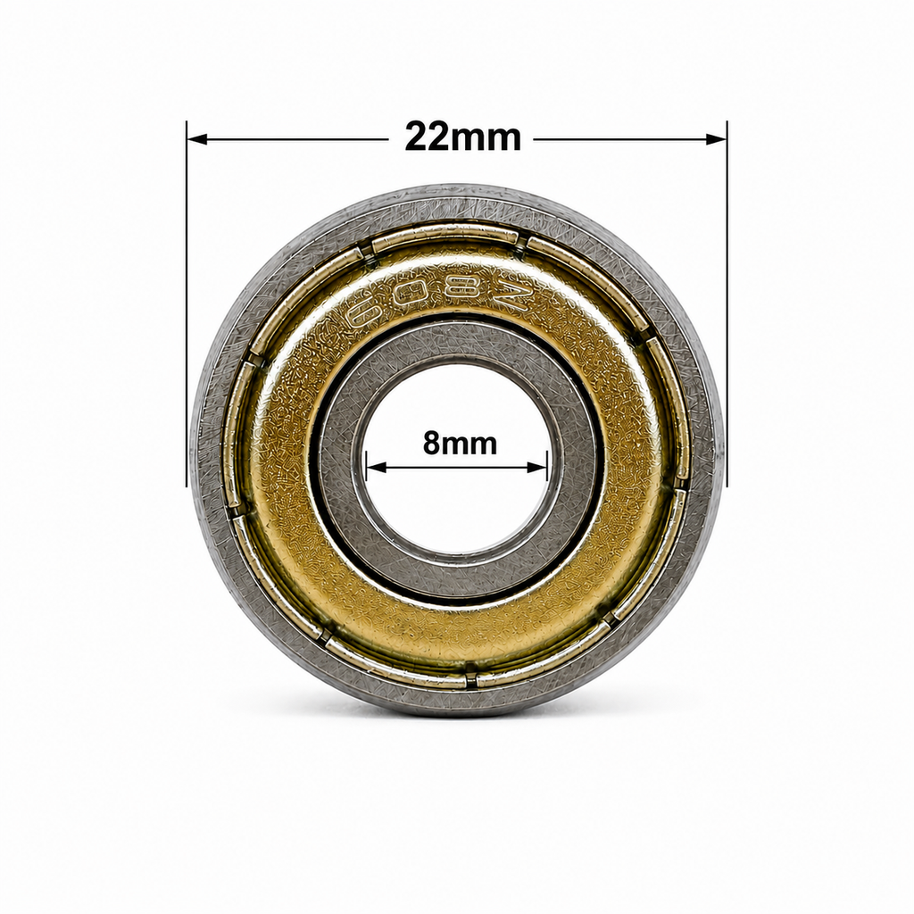 608Z bearing dimensions: 22mm outer diameter and 8mm bore