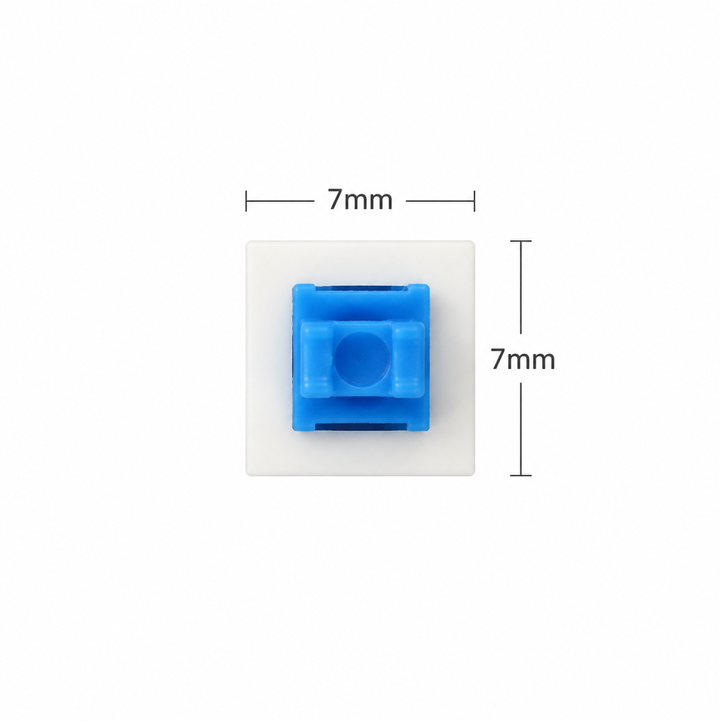 7x7mm push button switch dimensions diagram — 6-pin DPDT through-hole footprint