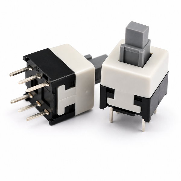 8.5x8.5mm 6-pin DPDT self-locking push button switch with grey cap