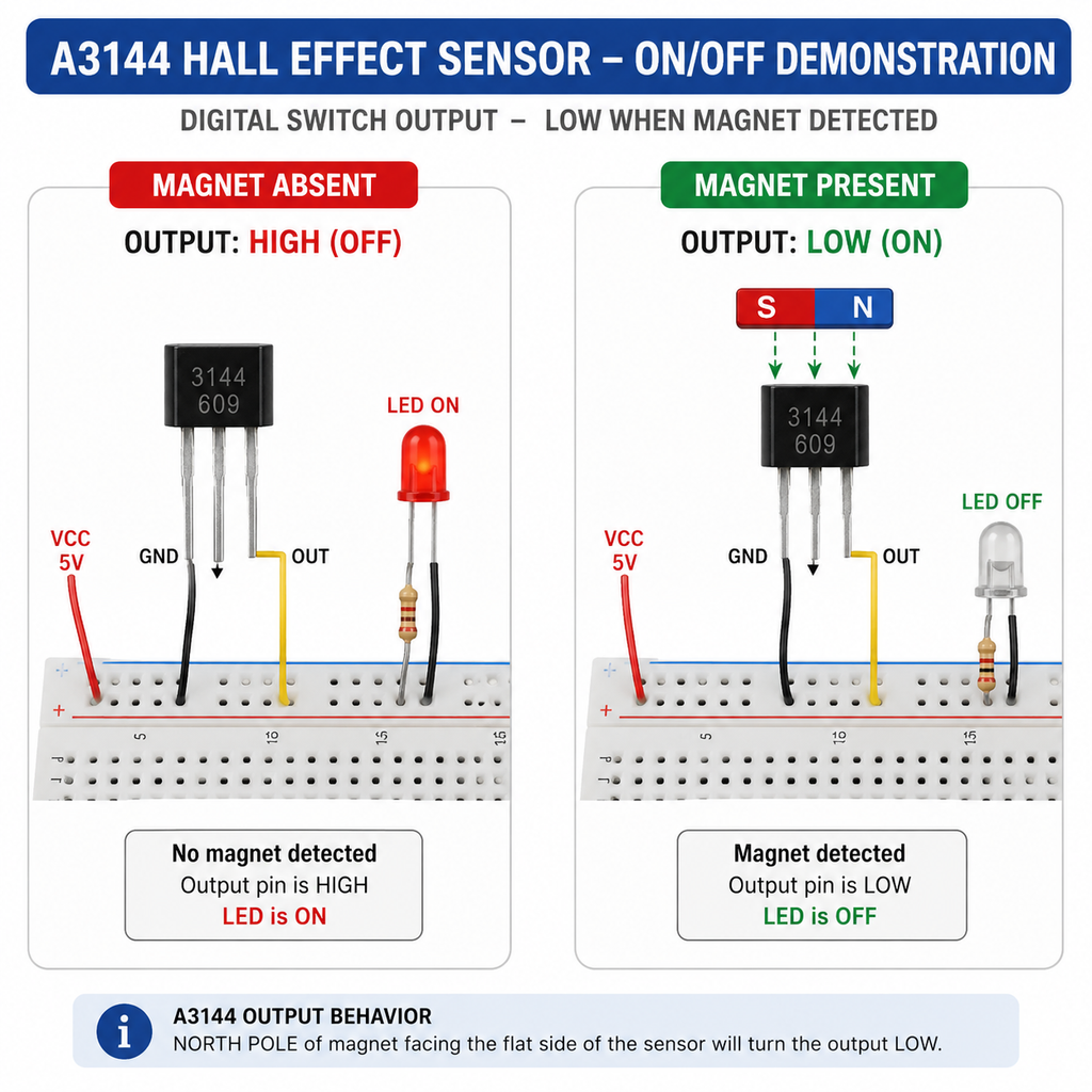 A3144 Hall Effect Switch Sensor – TO-92, 4.5V–24V