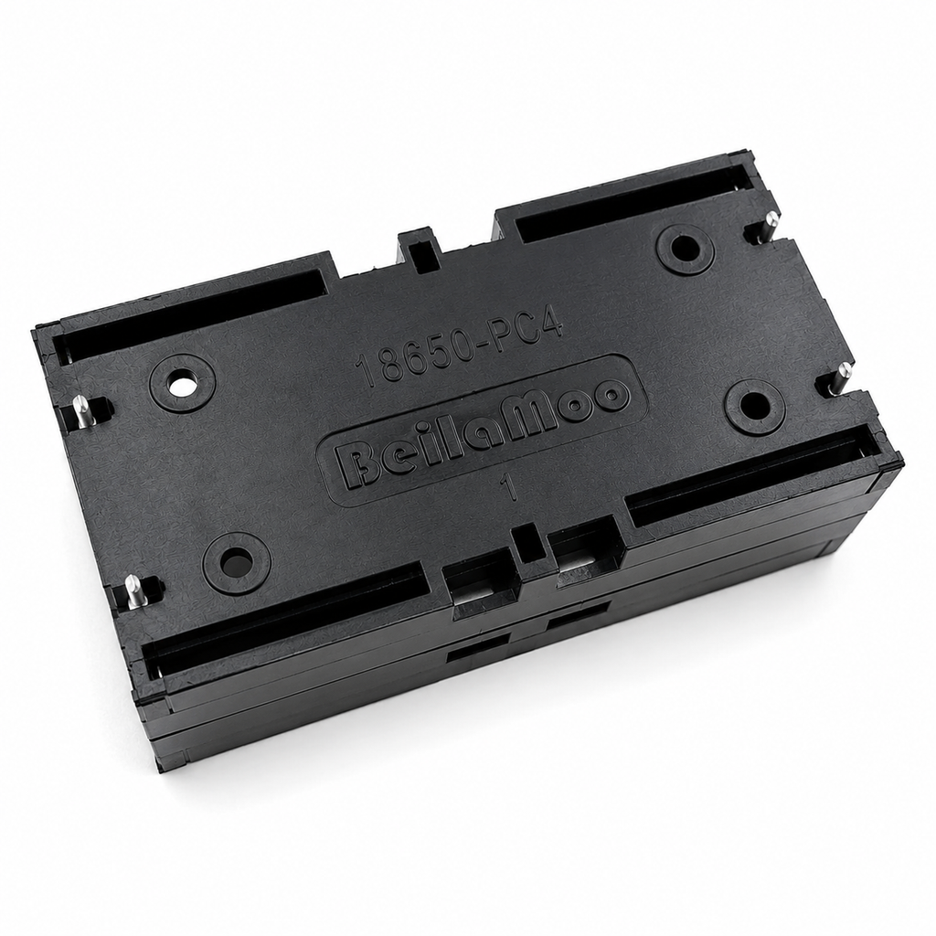 18650 Battery Holder Case with Solder Pins – 1 & 2 Slot, PCB Mount (ABS)
