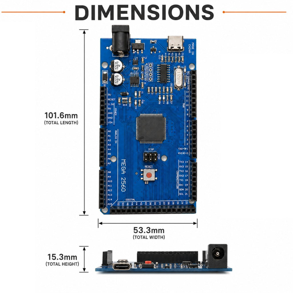 MEGA2560 R3 CH340 – ATmega2560 Development Board, USB-C, Compatible with Arduino