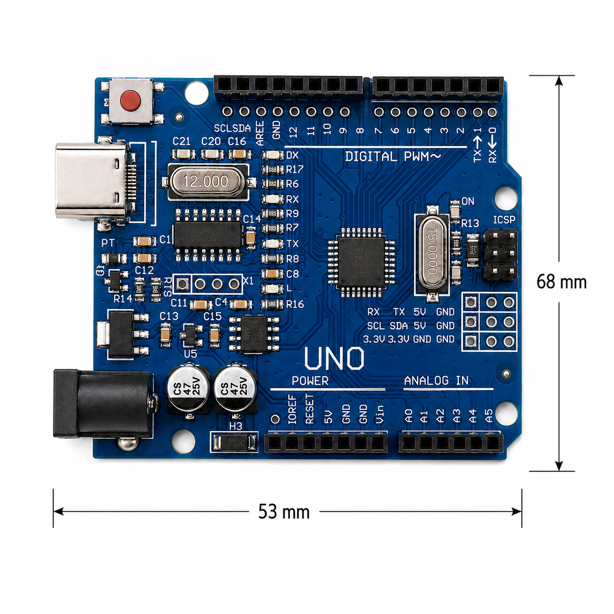Arduino Uno R3 Compatible – ATmega328P Development Board, USB-C