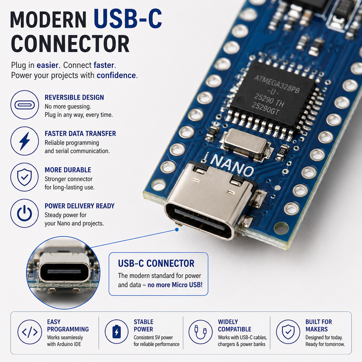 Arduino Nano V3.0 - USB-C - Unsoldered