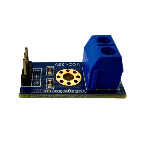 Rear view of blue DC voltage sensor module PCB