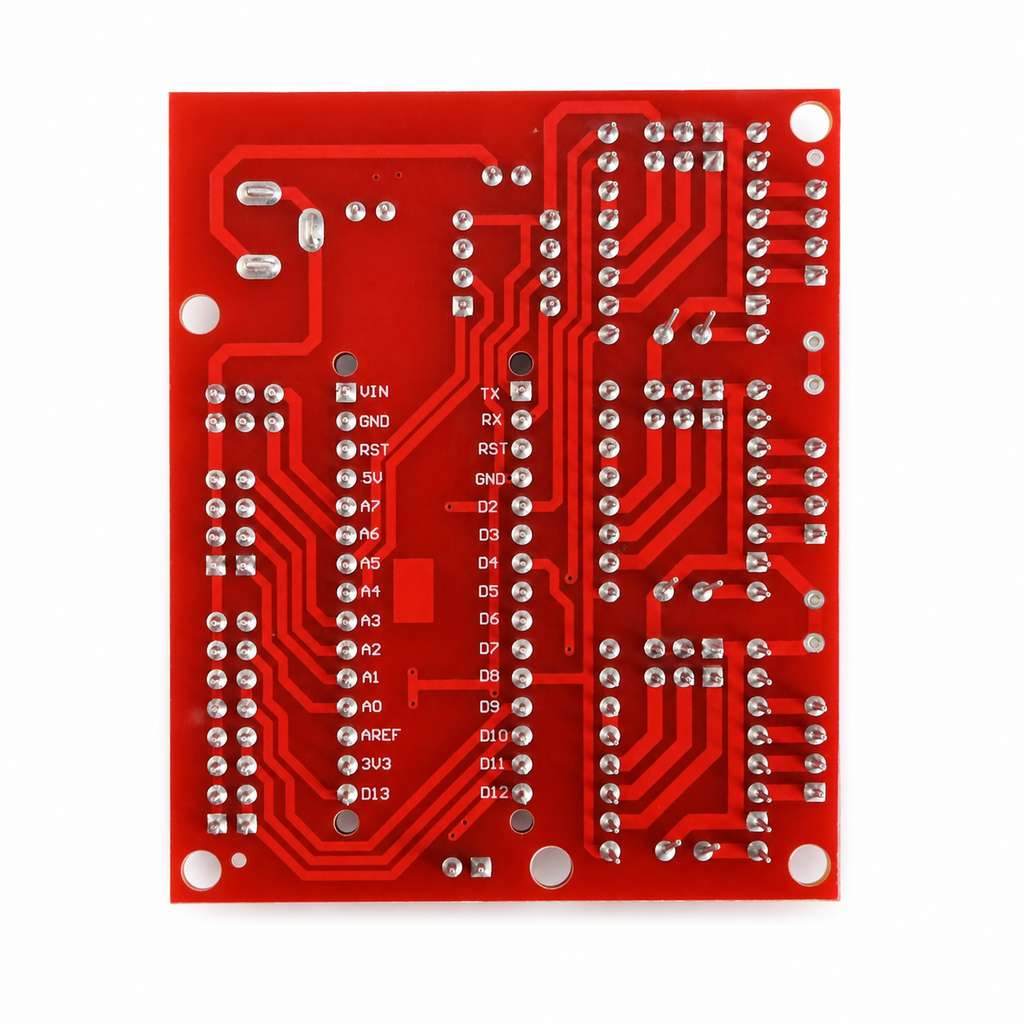 TZT CNC Shield V4 (HW-702) underside showing Arduino Nano pin labels