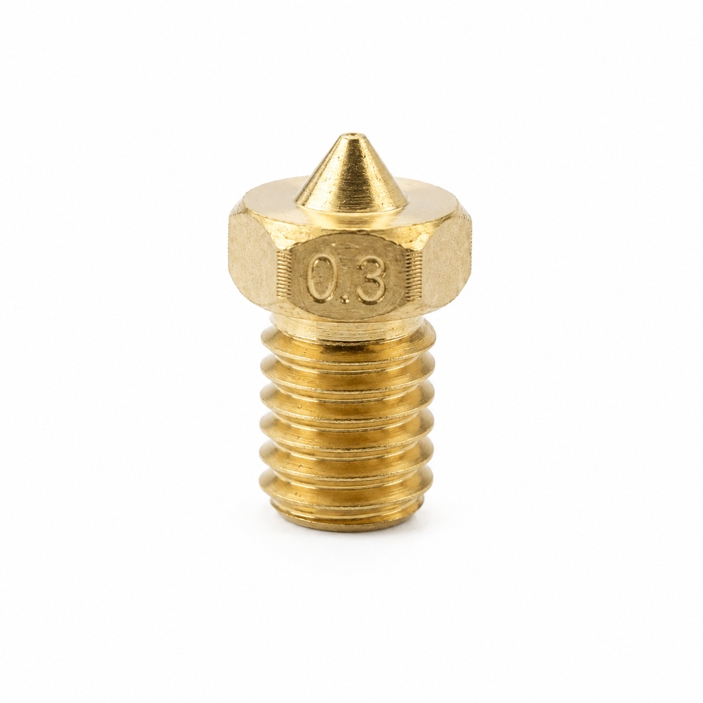 E3D V6 compatible brass 3D printer nozzle with 0.3mm tip and M6 thread