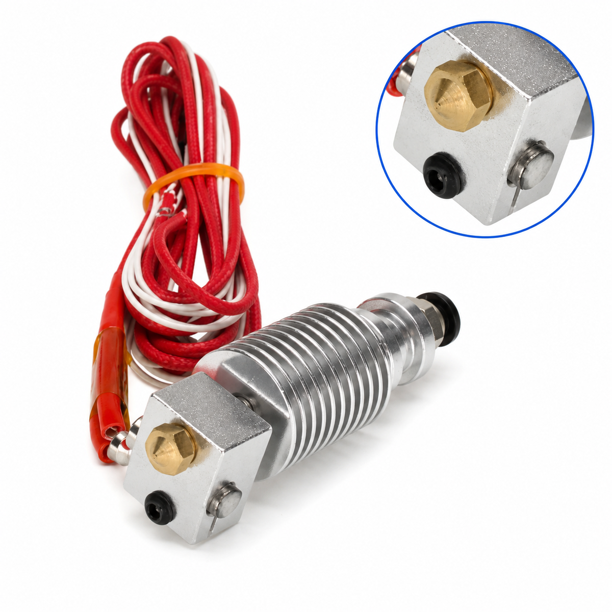 E3D V6 brass nozzle installed in a 3D printer hotend
