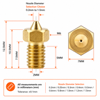 E3D V6 brass nozzle dimensions diagram - M6 thread, overall length and hex width measurements
