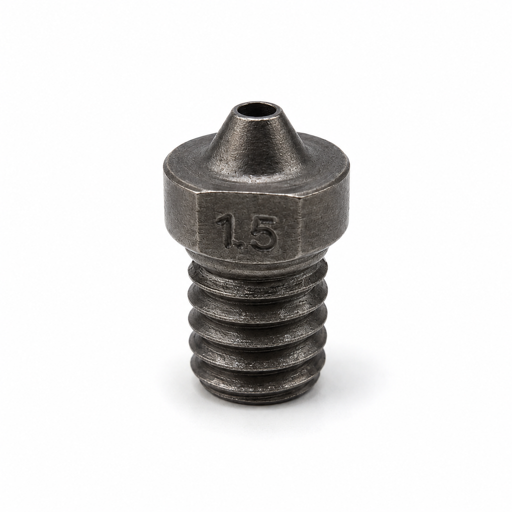 E3D V6 compatible hardened steel 3D printer nozzle with 1.5mm tip and M6 thread