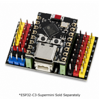 ESP32-C3 SuperMini module seated in the expansion board sockets, module sold separately