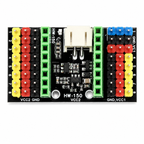 Top view of the HW-150 expansion board showing VCC1 and VCC2 rails and the 5V GND 3V3 power block